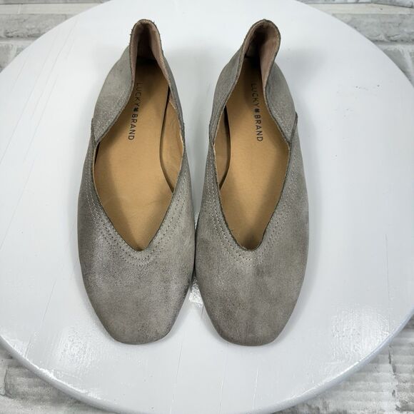 Lucky Brand Alba Women's Size 8.5 Grey Distressed Leather Ballet Flats - Picture 5 of 10